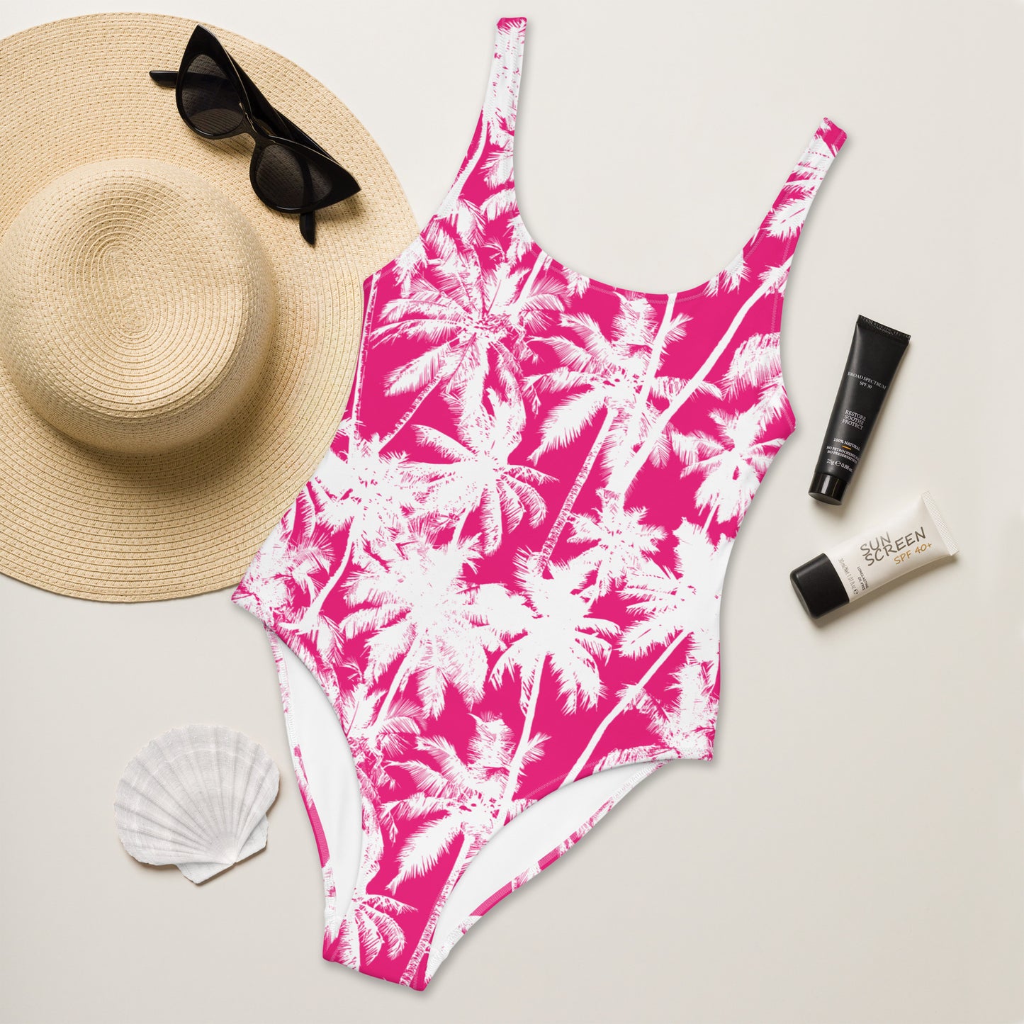 PINK PALMS ONE-PIECE SWIMSUIT