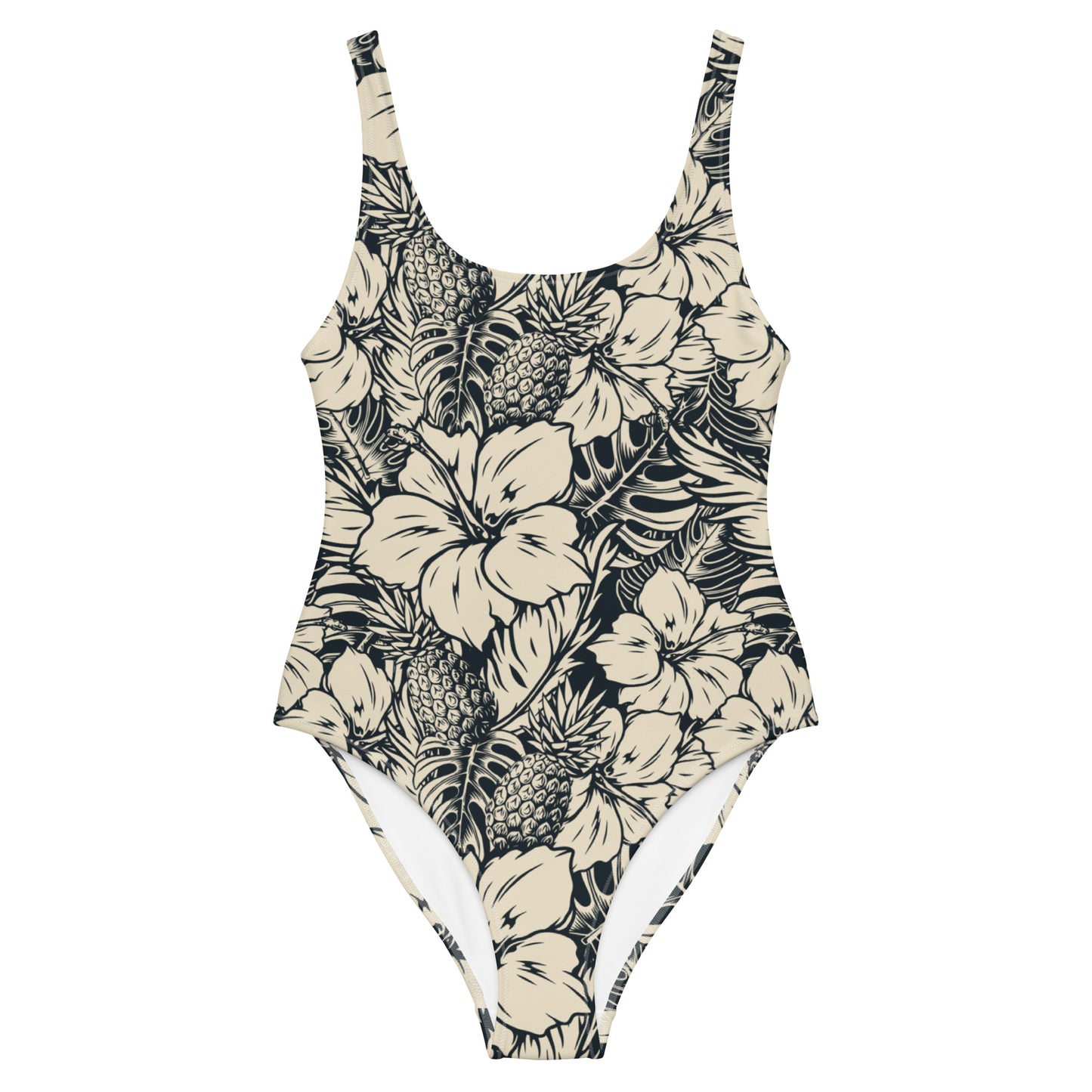BLACK HIBISCUS ONE-PIECE SWIMSUIT