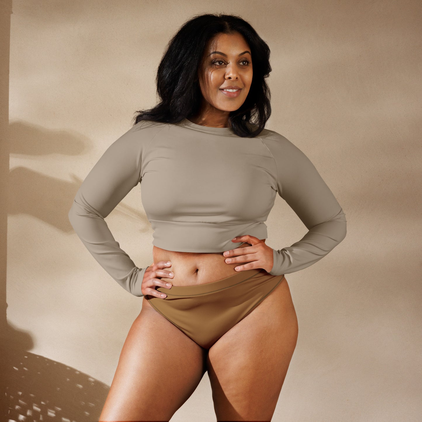 BROWN RECYCLED HIGH-WAISTED BIKINI BOTTOM