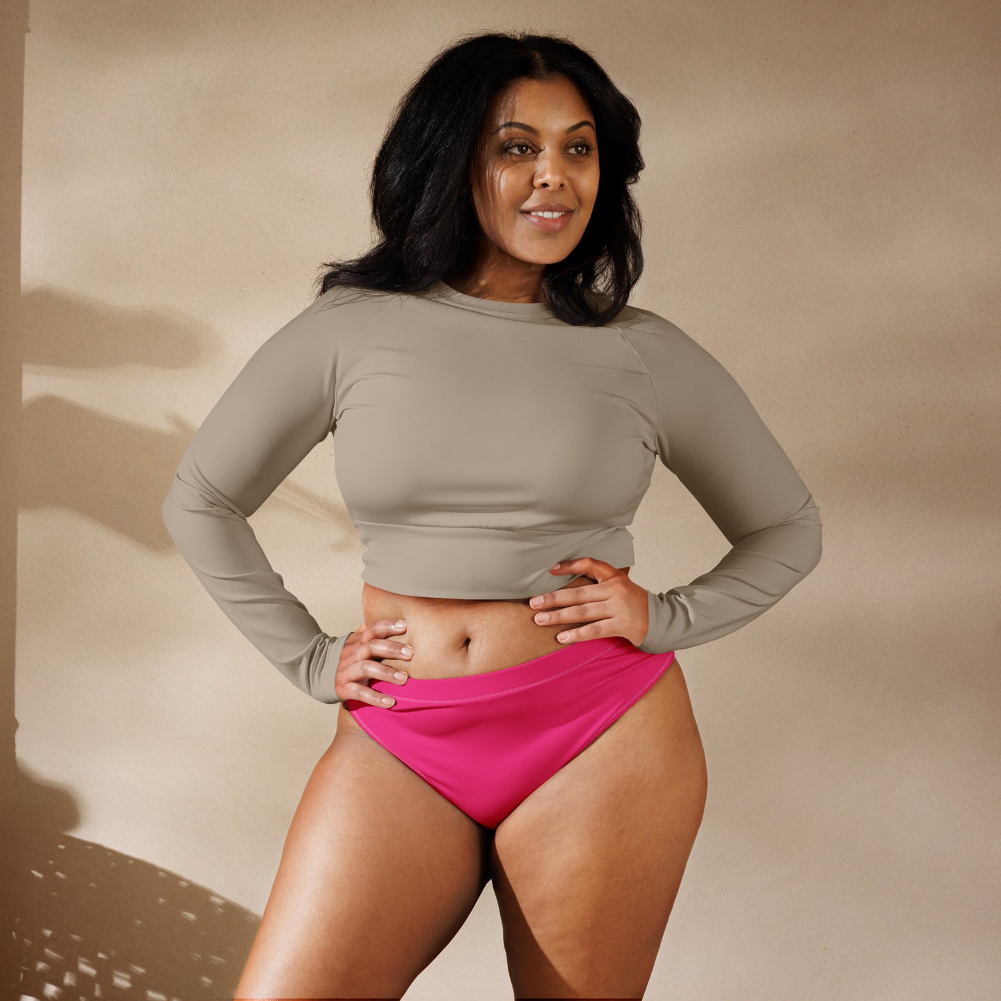 PINK RECYCLED HIGH-WAISTED BIKINI BOTTOM