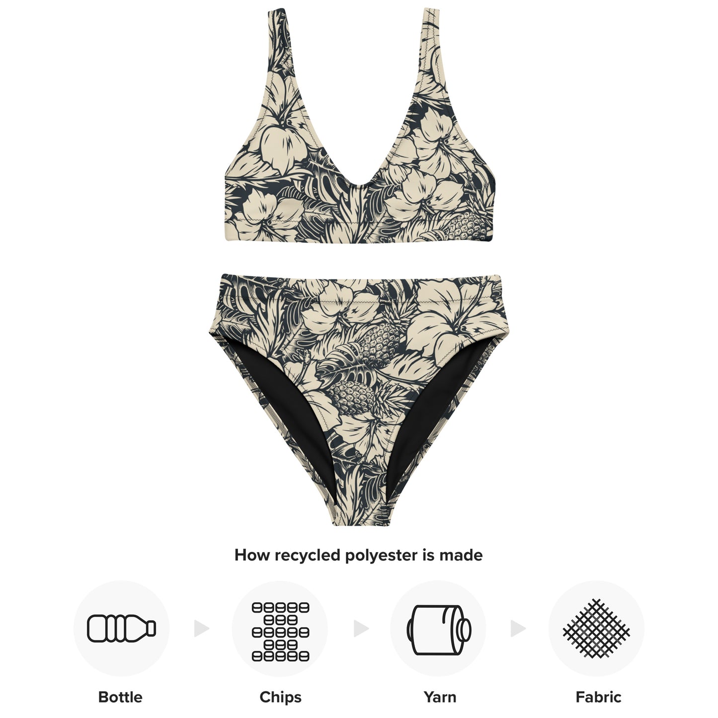 BLACK HIBISCUS RECYCLED HIGH-WAISTED