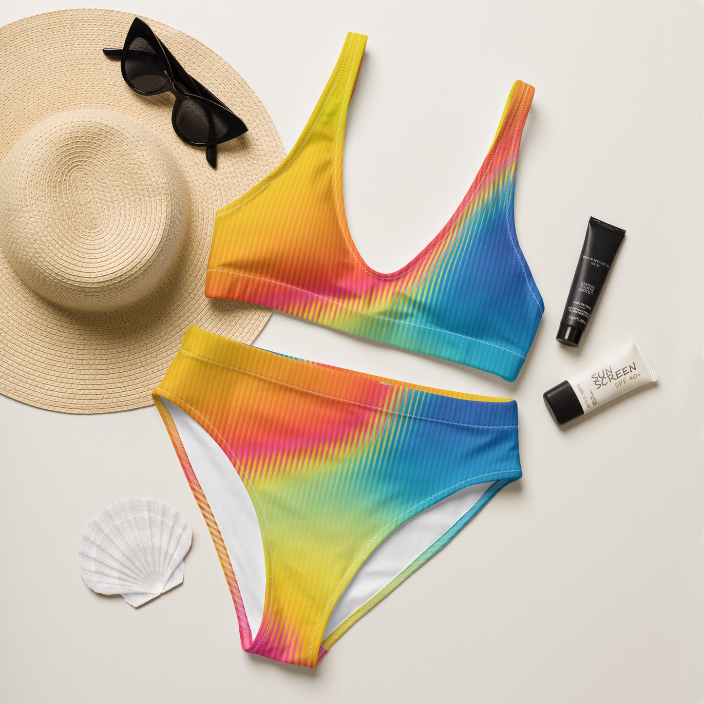 TROPICAL LIGHTS RECYCLED HIGH-WAISTED BIKINI