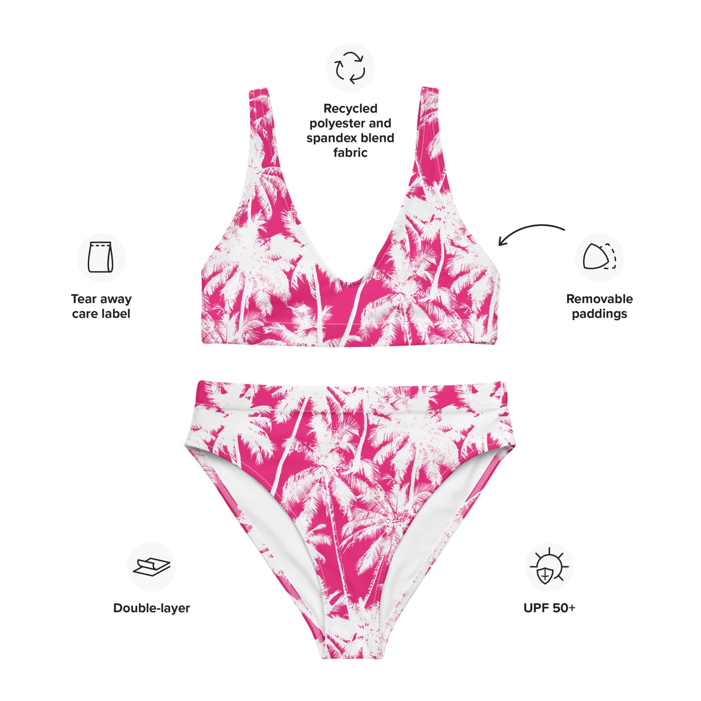 PINK PALMS RECYCLED HIGH-WAISTED BIKINI