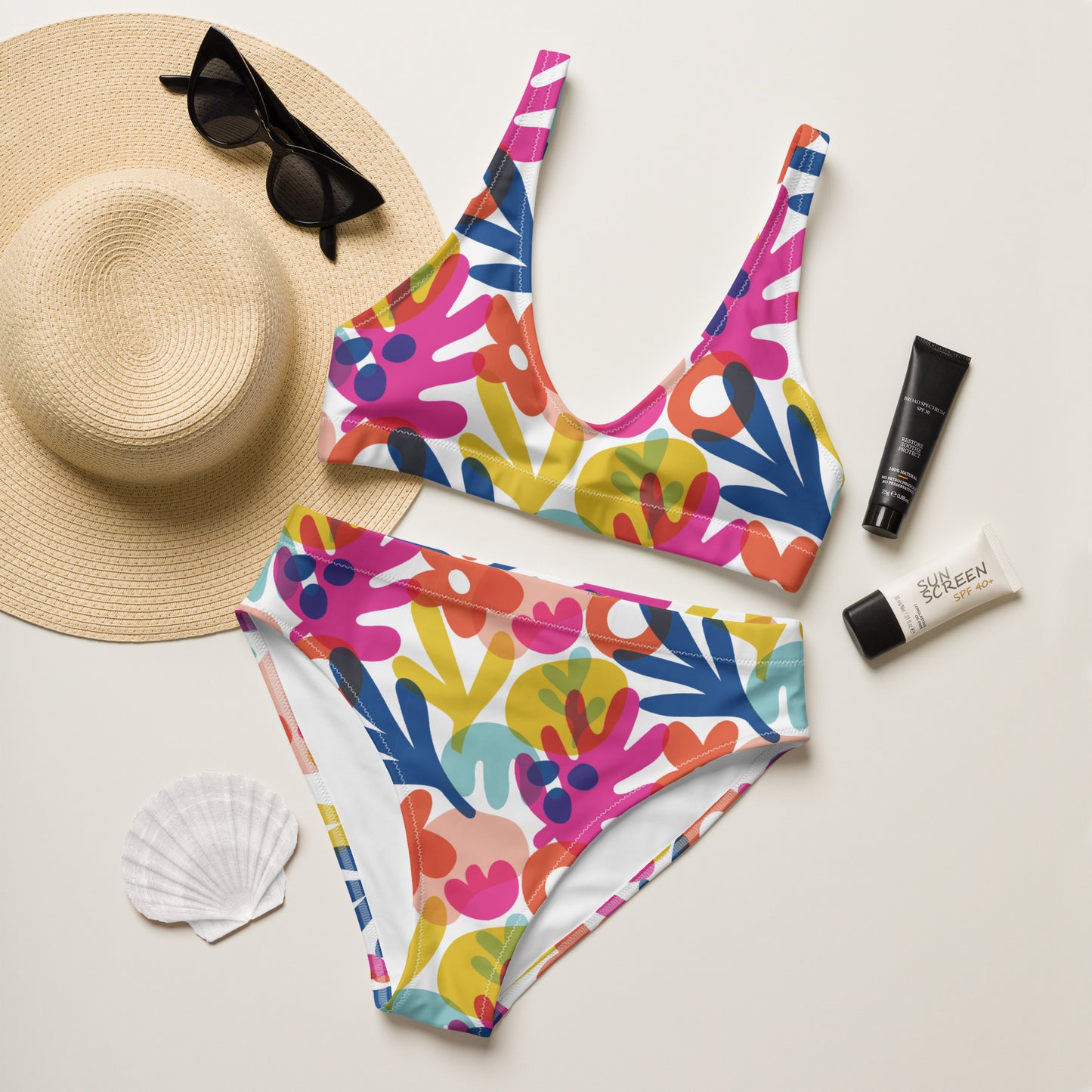 FLOWERS RECYCLED HIGH-WAISTED BIKINI