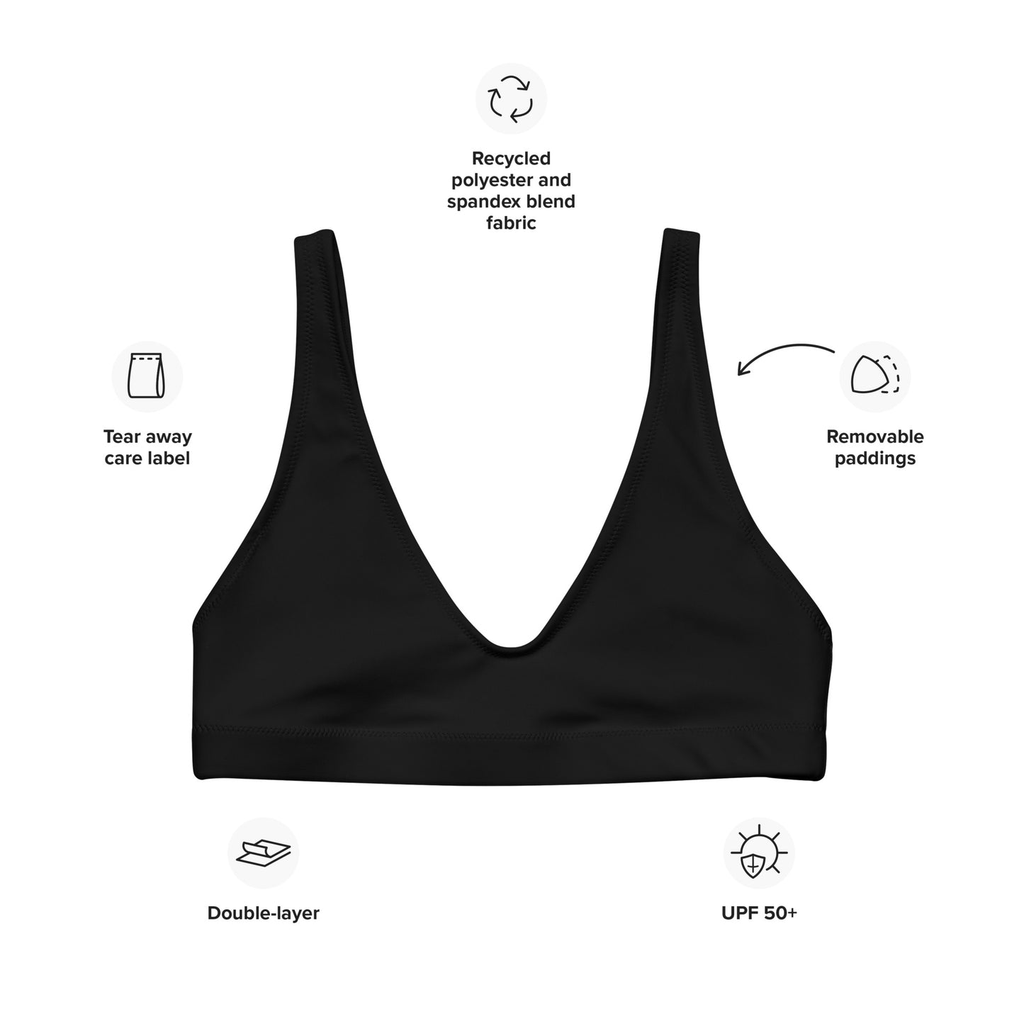BLACK RECYCLED PADDED BIKINI TOP