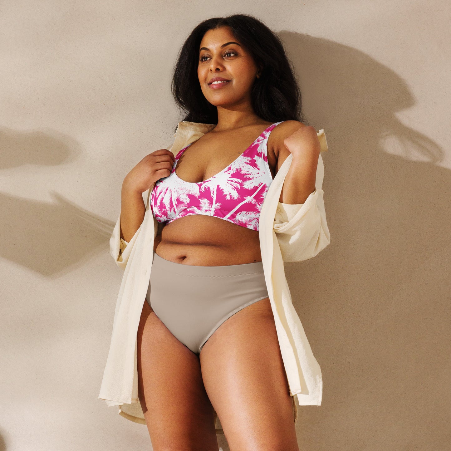 PINK PALMS RECYCLED PADDED BIKINI TOP