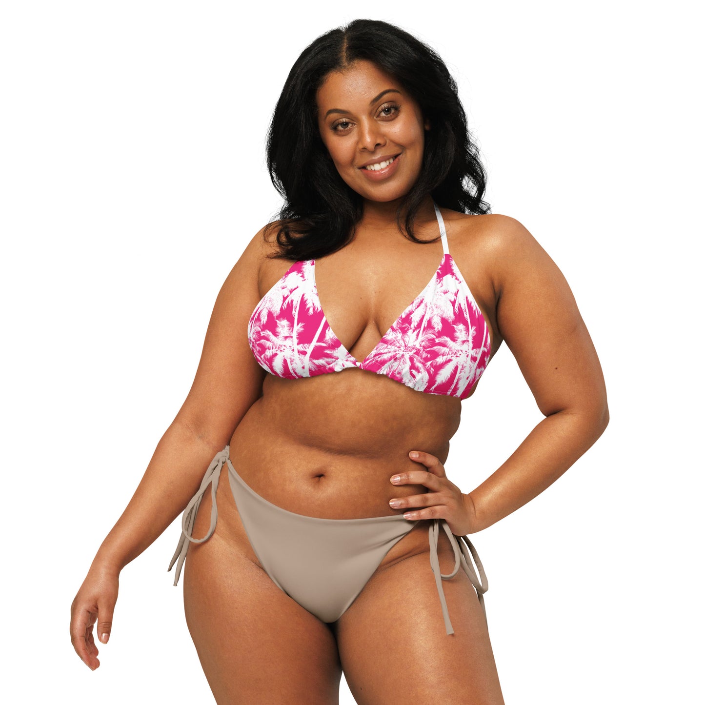 PINK PALMS RECYCLED STRING BIKINI TOP