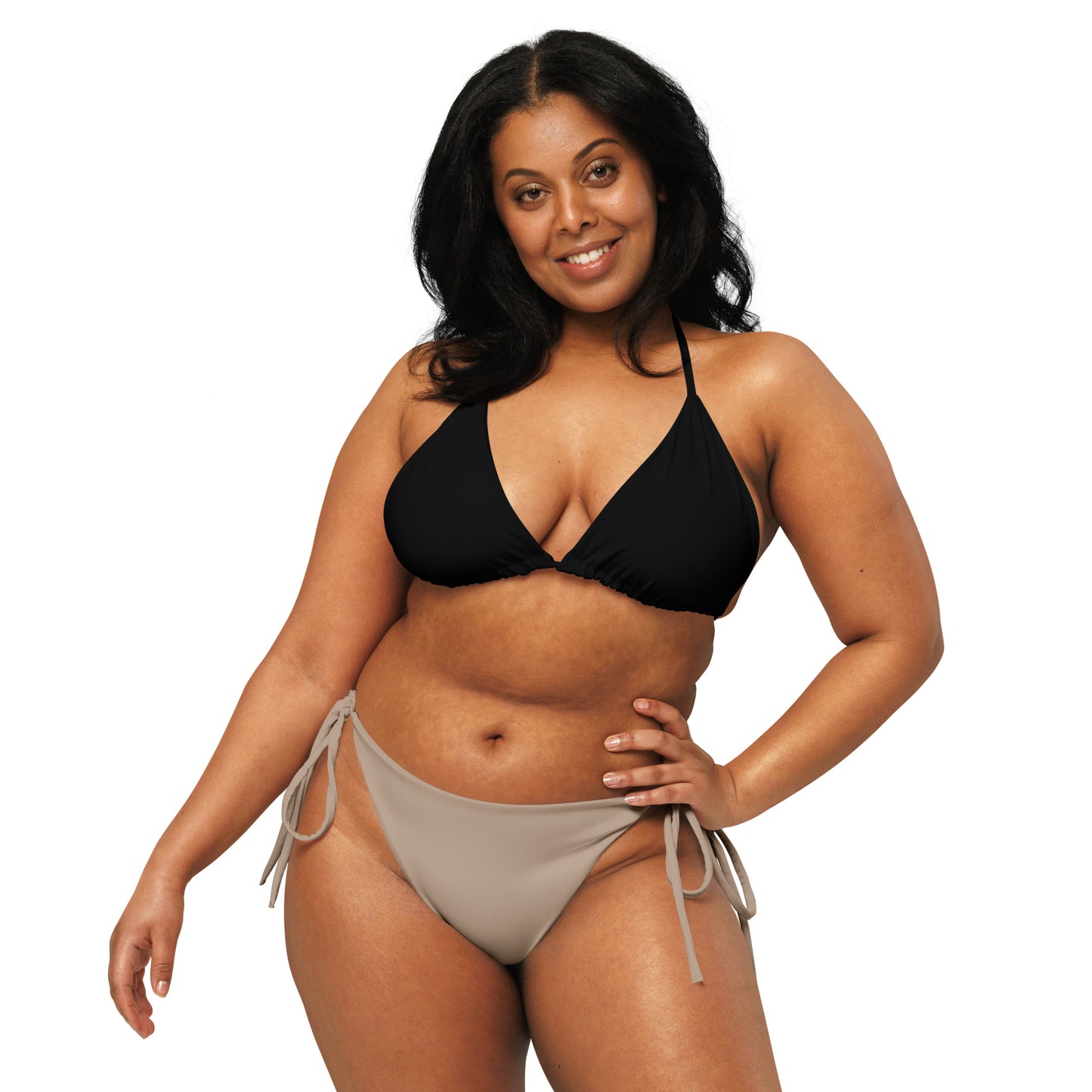 BLACK RECYCLED STRING BIKINI TOP