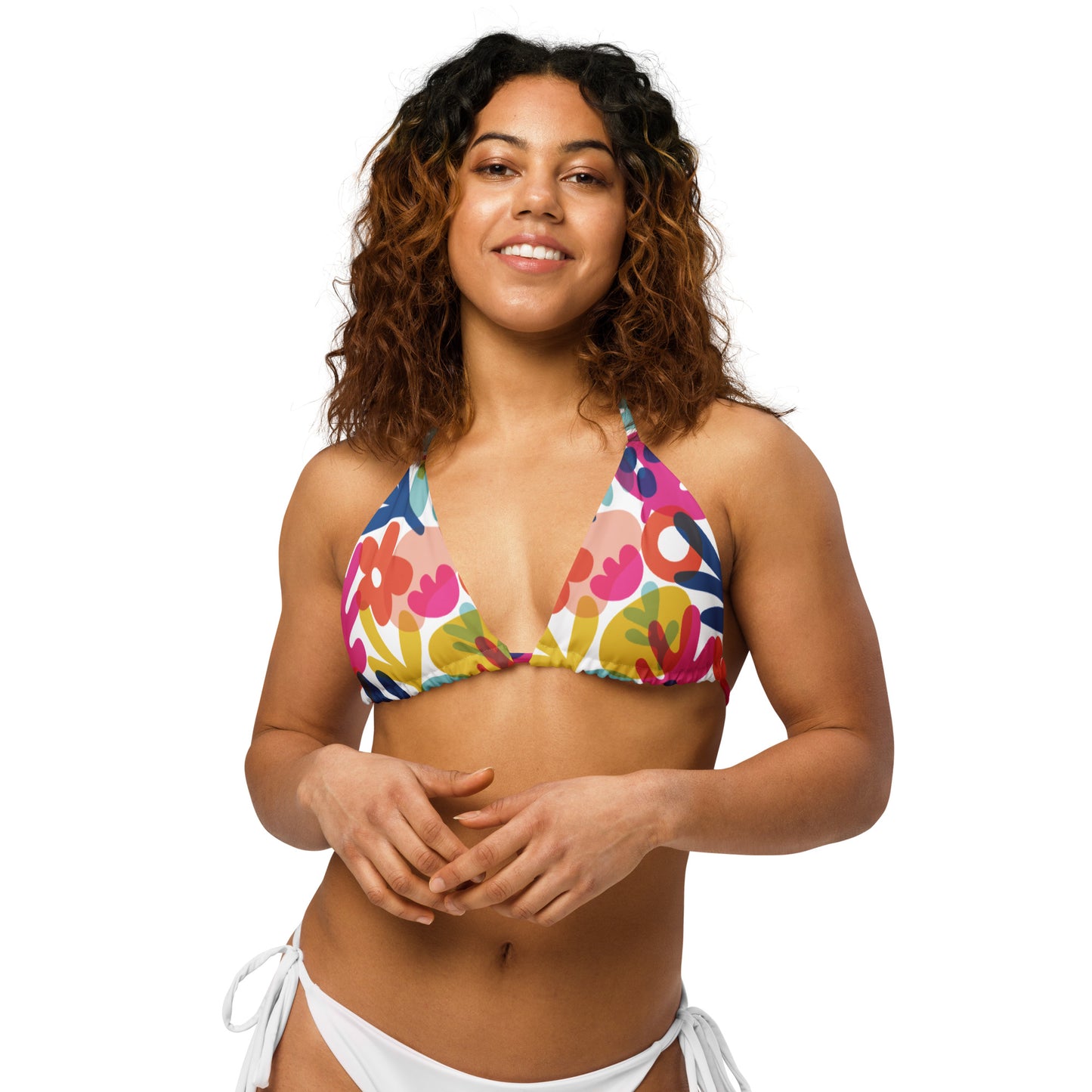 FLOWERS RECYCLED STRING BIKINI TOP