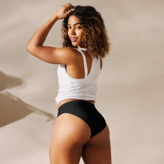 BLACK RECYCLED HIGH-WAISTED BIKINI BOTTOM