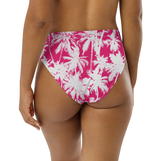 PINK PALMS RECYCLED HIGH-WAISTED BIKINI BOTTOM