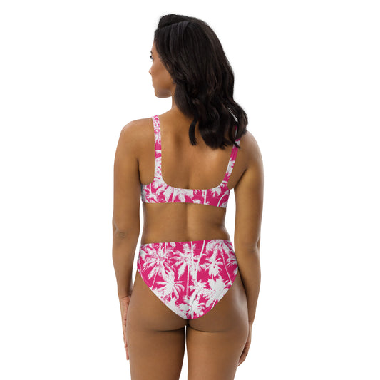 PINK PALMS RECYCLED HIGH-WAISTED BIKINI