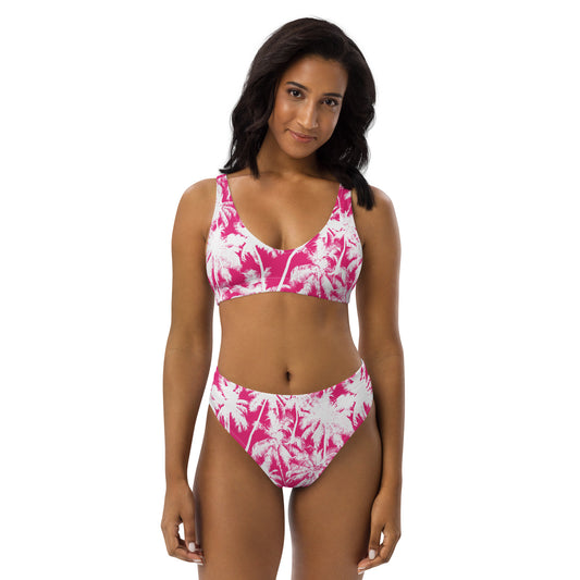 PINK PALMS RECYCLED HIGH-WAISTED BIKINI