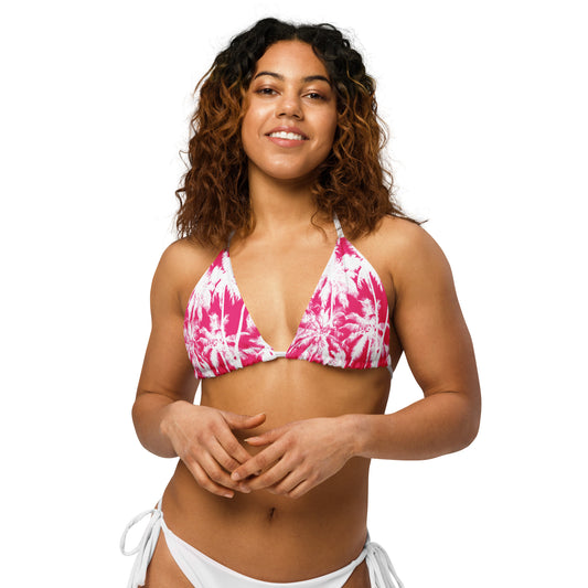 PINK PALMS RECYCLED STRING BIKINI TOP