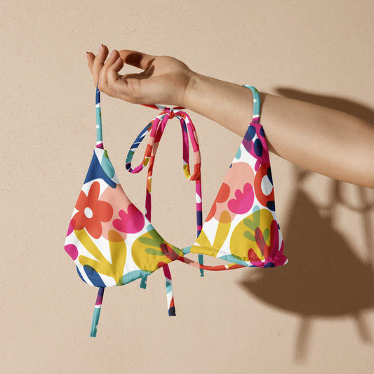 FLOWERS RECYCLED STRING BIKINI TOP